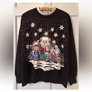 SOLD Vintage 90s Christmas Holiday Ugly Sweatshirt Grannycore Bears XL